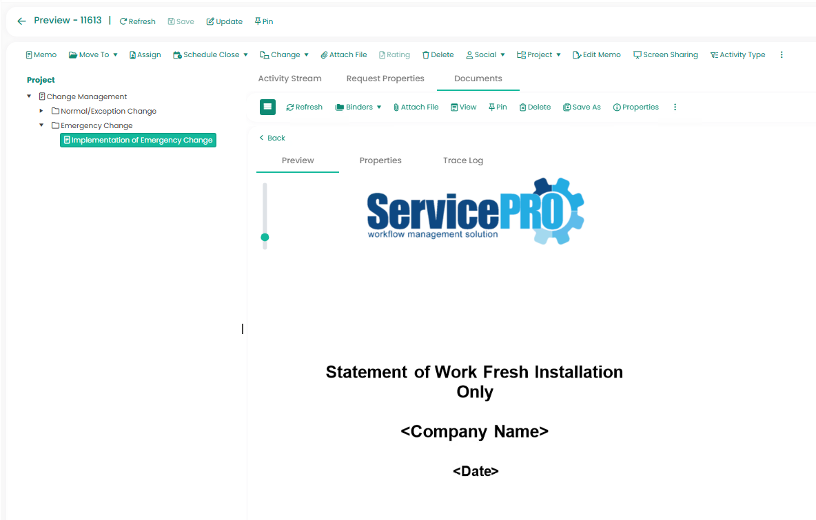 Documents Tab - Service Request