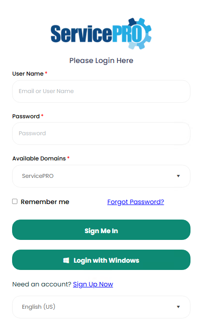 ServicePRO Login