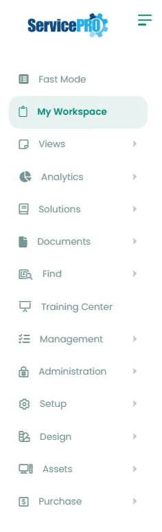 ServicePRO Menu Options
