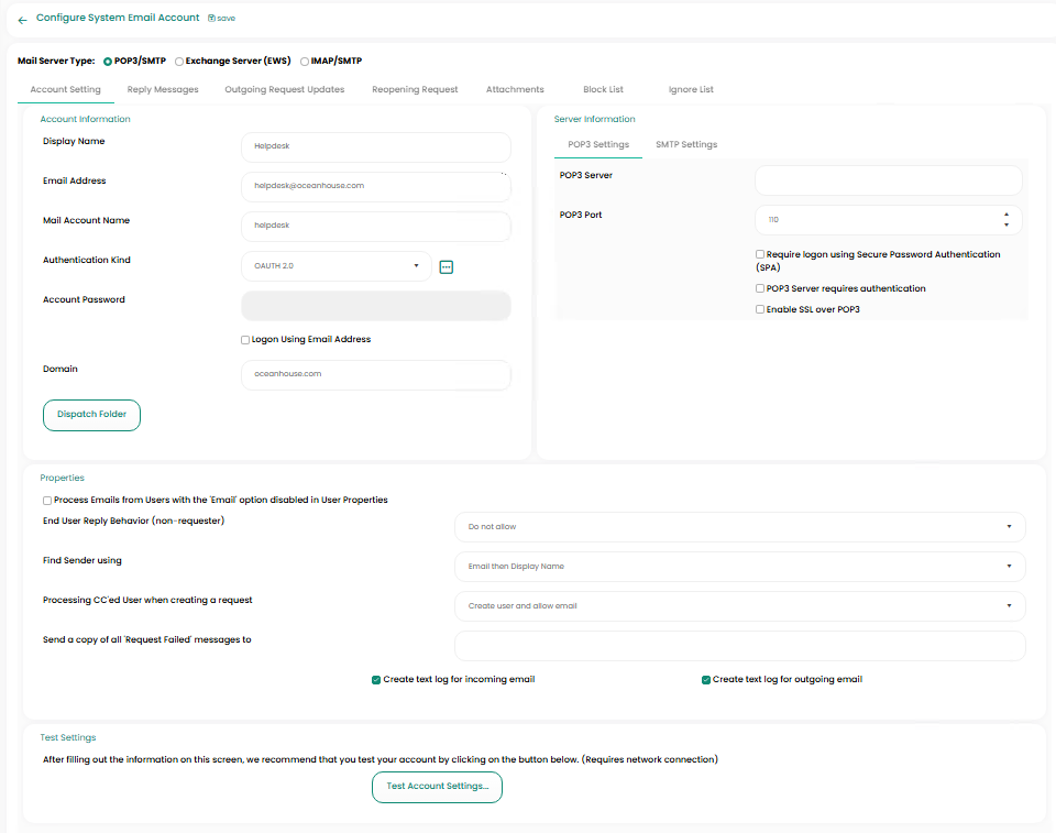 System Email Accounts