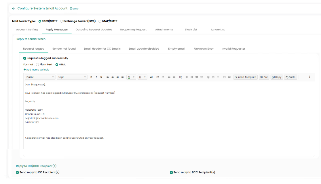System Email Accounts