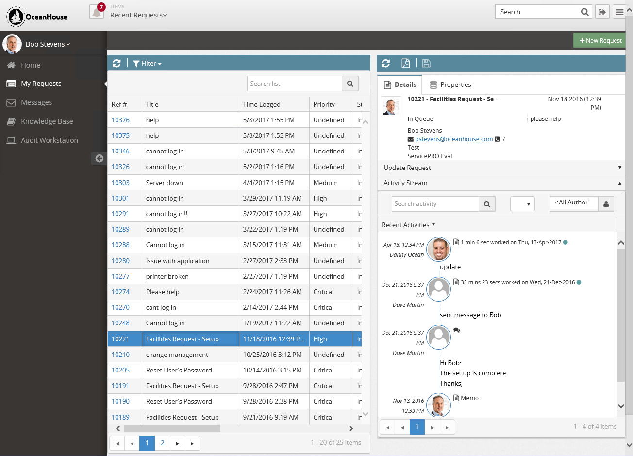 ServicePRO Web End User Portal - My Requests